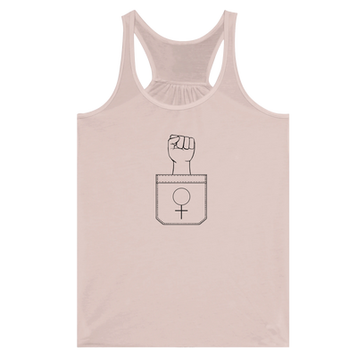 Flowy racerback tank top in soft pink with front graphic patch design