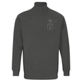 Grey melange women’s quarter-zip sweatshirt with stand collar and feminist chest icon