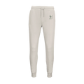 Unisex jogger pants in light off-white with drawstring waist and small peace emblem on hip