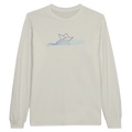 Cream long-sleeve T-shirt with boat and waves graphic on chest