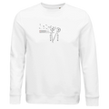 White unisex sweatshirt with LOVE graphic on front, crewneck long sleeves