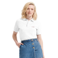 White unisex organic polo shirt with button placket and small "LOVE" chest logo