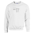 White unisex sweatshirt with small heart “LOVE” graphic on the chest