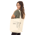 Organic tote bag, natural cream, with LOVE floral graphic and dual shoulder straps