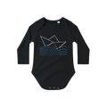 Black baby cotton bodysuit, long sleeves, blue graphic front