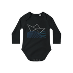 Black baby cotton bodysuit, long sleeves, blue graphic front