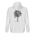 Organic hoodie with hood, white, long sleeves, front graphic print