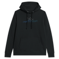 Women's pullover hoodie, black, front logo graphic, drawstring hood, kangaroo pocket