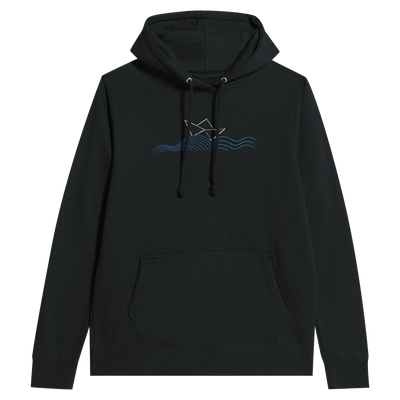Women's pullover hoodie, black, front logo graphic, drawstring hood, kangaroo pocket