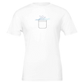 White unisex T-shirt, back view, boat graphic on upper center.