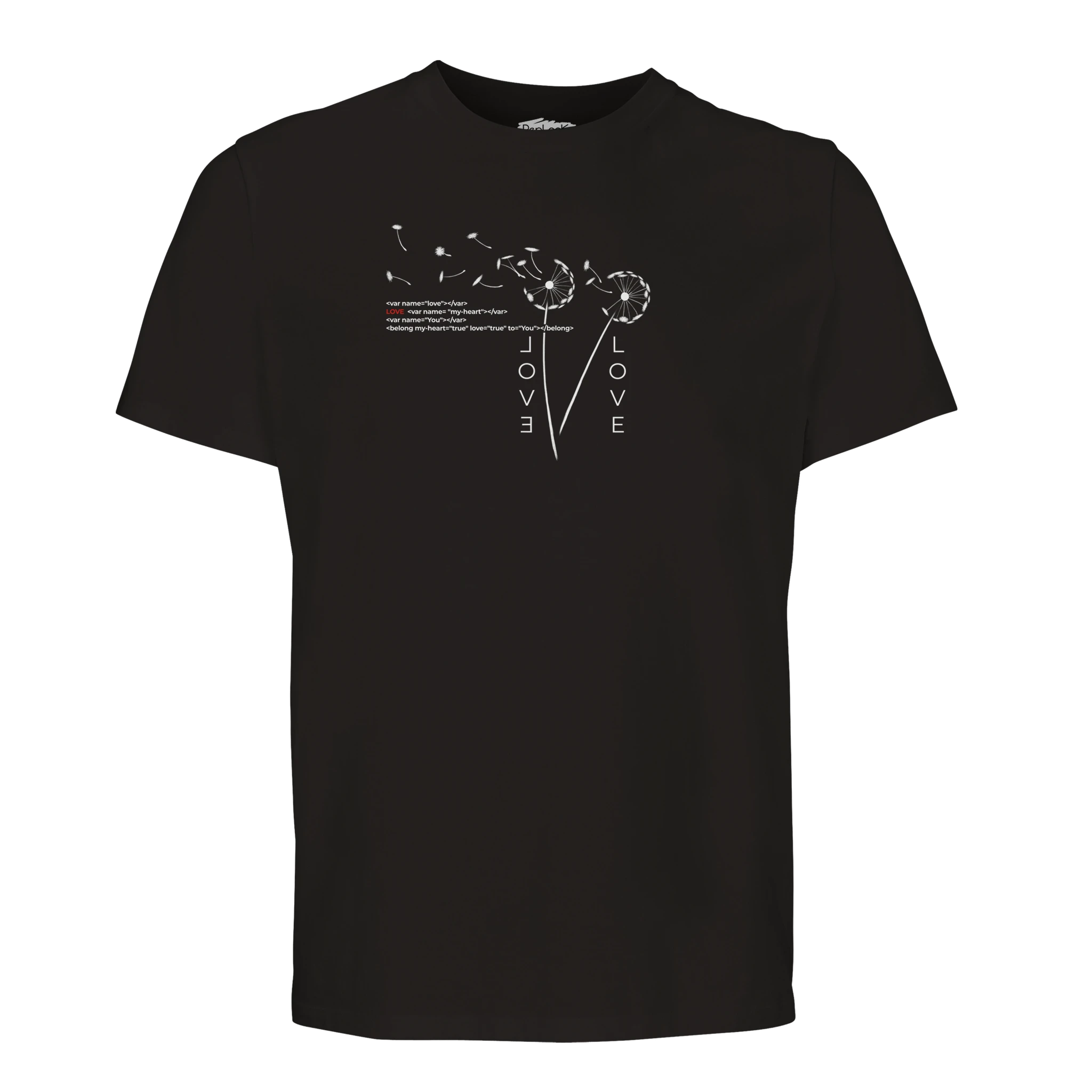 Black organic T-shirt with front graphic print, crew neck short sleeves