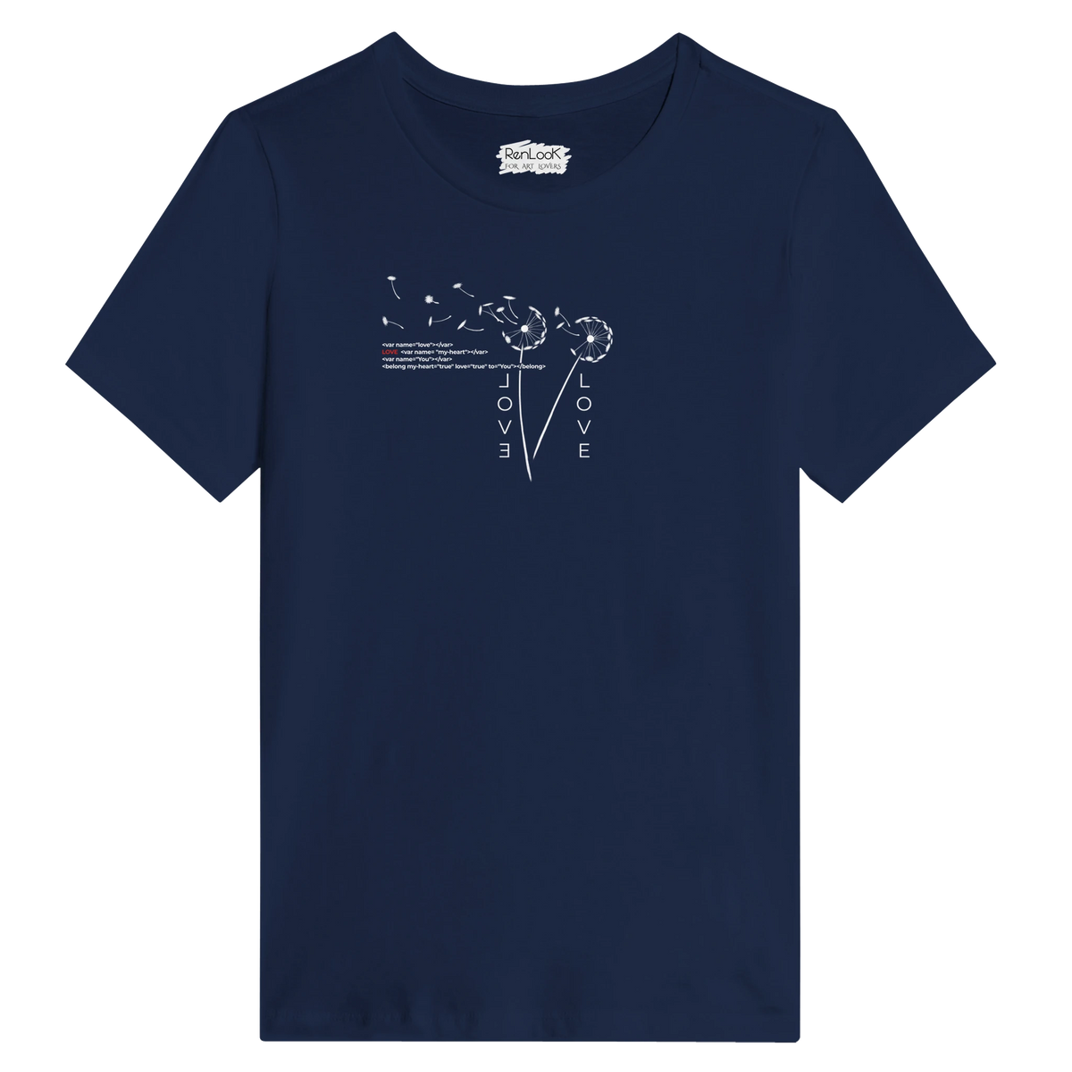 Women's crew-neck T-shirt in dark navy with white Love heart graphic on chest