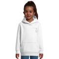 Kids hoodie with hood and kangaroo pocket, white pullover sweatshirt style
