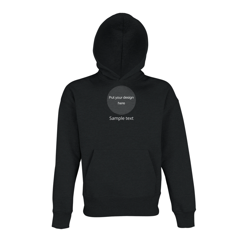 Black oversized pullover hoodie with hood and front pouch pocket