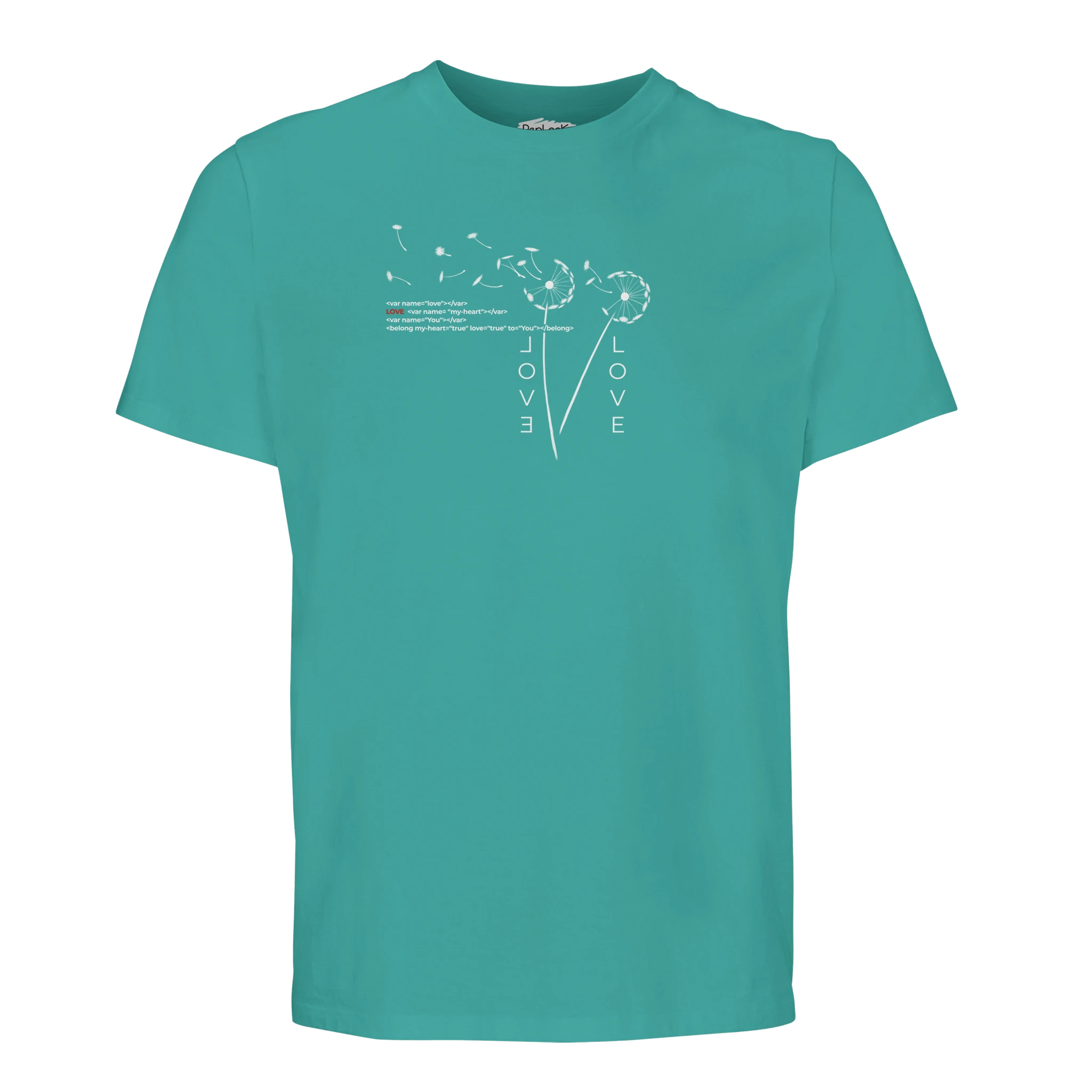 Teal organic T-shirt with front graphic print, crew neck short sleeves