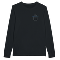 Black long-sleeve boat-neck T-shirt with small chest glass graphic