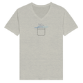 Unisex V-neck T-shirt in ash gray with short sleeves and boat graphic chest print.