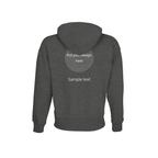 Unisex oversized grey melange hoodie with hood up, custom print placeholder back