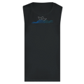 Dark women's tank top with sailboat and blue wave graphic on front