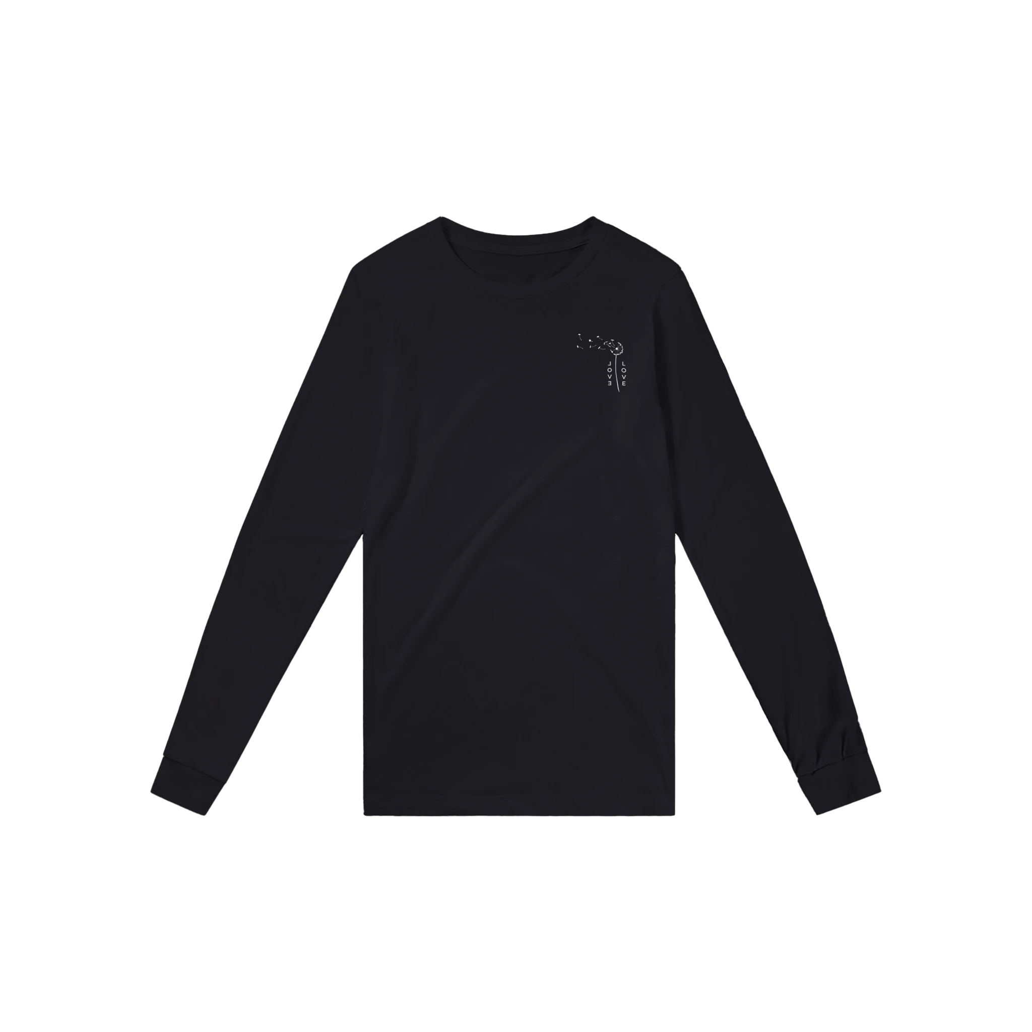 Black unisex long-sleeve T-shirt with small chest graphic.