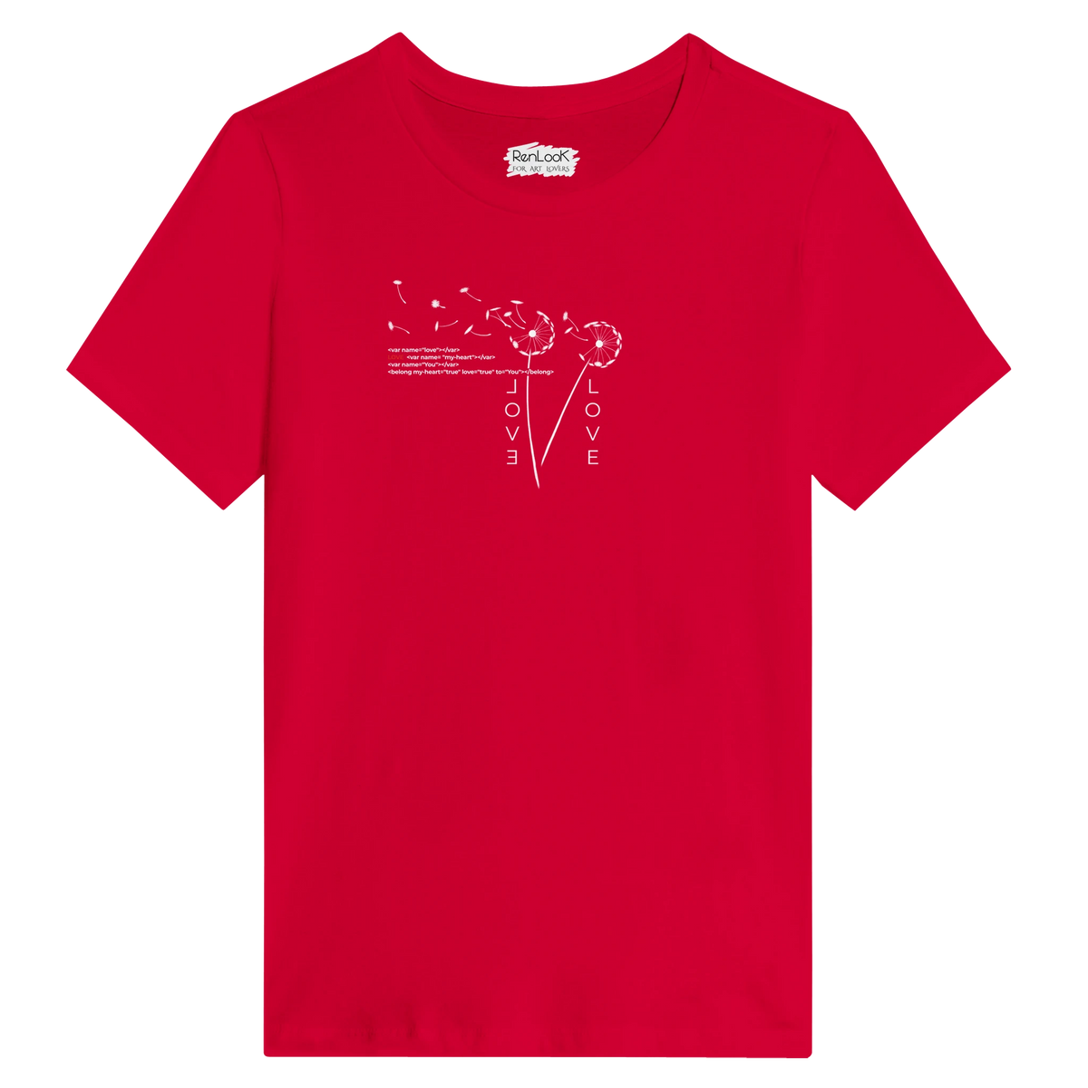 Women's crew-neck T-shirt in red with white Love heart graphic on chest