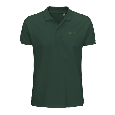 Men's polo shirt in dark green with buttoned placket and small chest "LOVE" logo