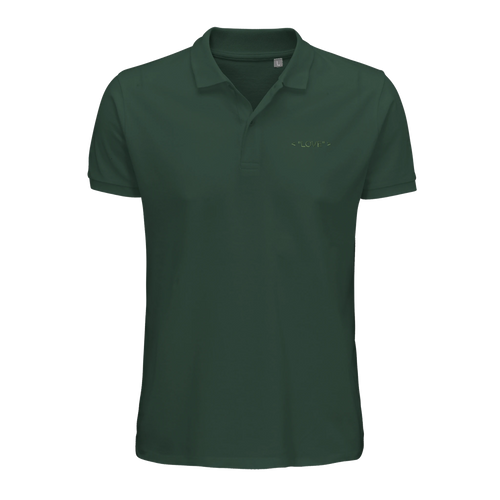 Men's polo shirt in dark green with buttoned placket and small chest "LOVE" logo