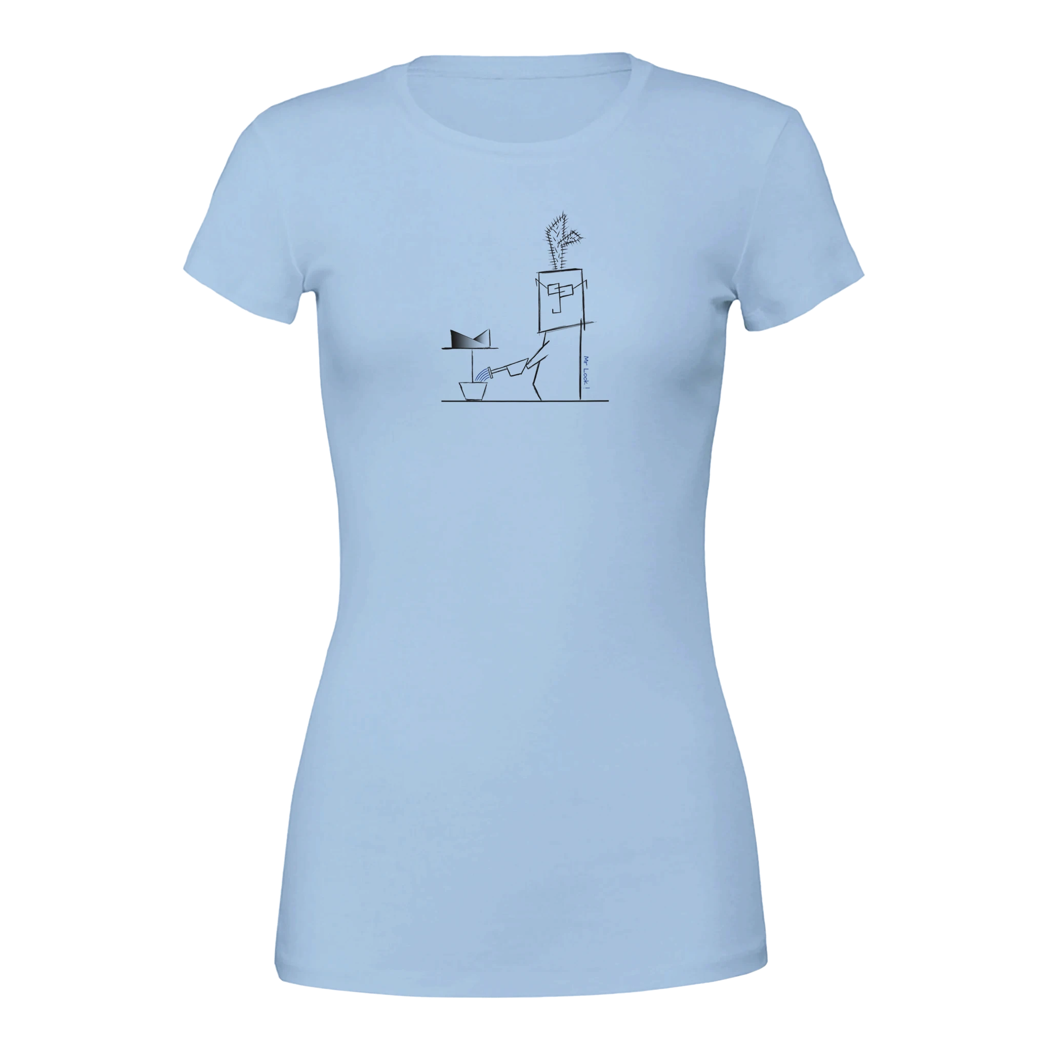 Light blue crewneck T-shirt with cactus graphic at chest
