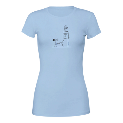 Light blue crewneck T-shirt with cactus graphic at chest