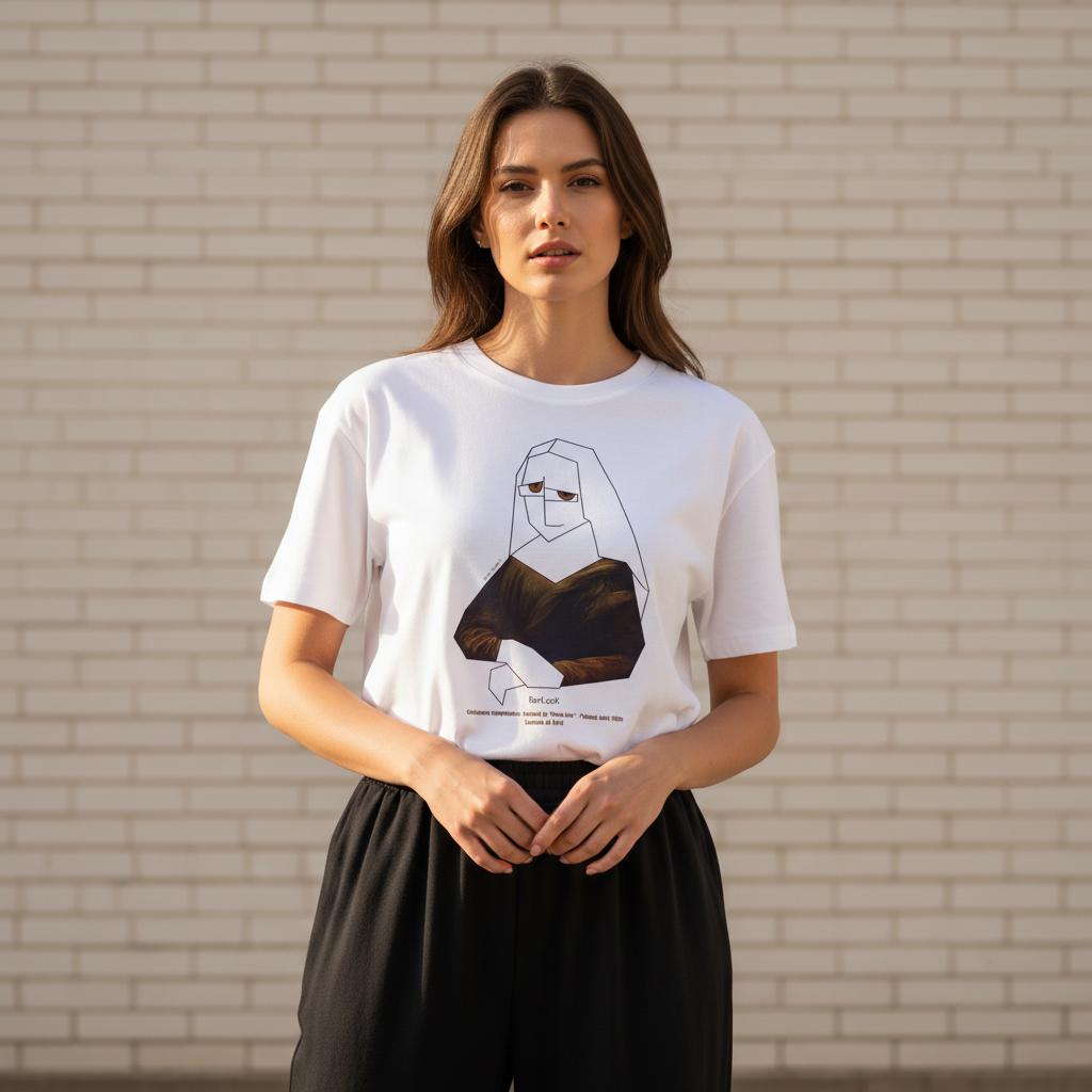 White oversized women’s T-shirt with illustrated chest graphic and crew neckline