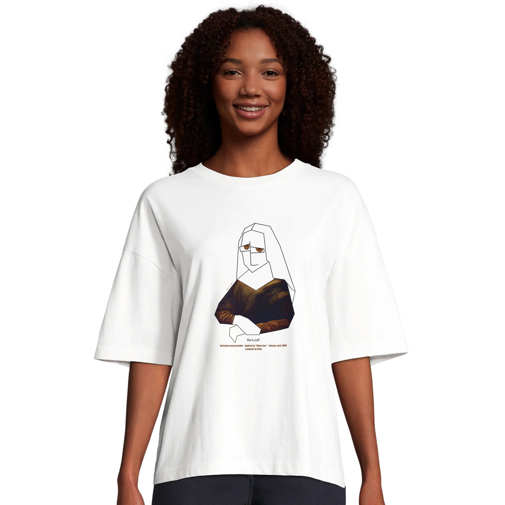 White oversized women’s T-shirt with illustrated graphic on chest