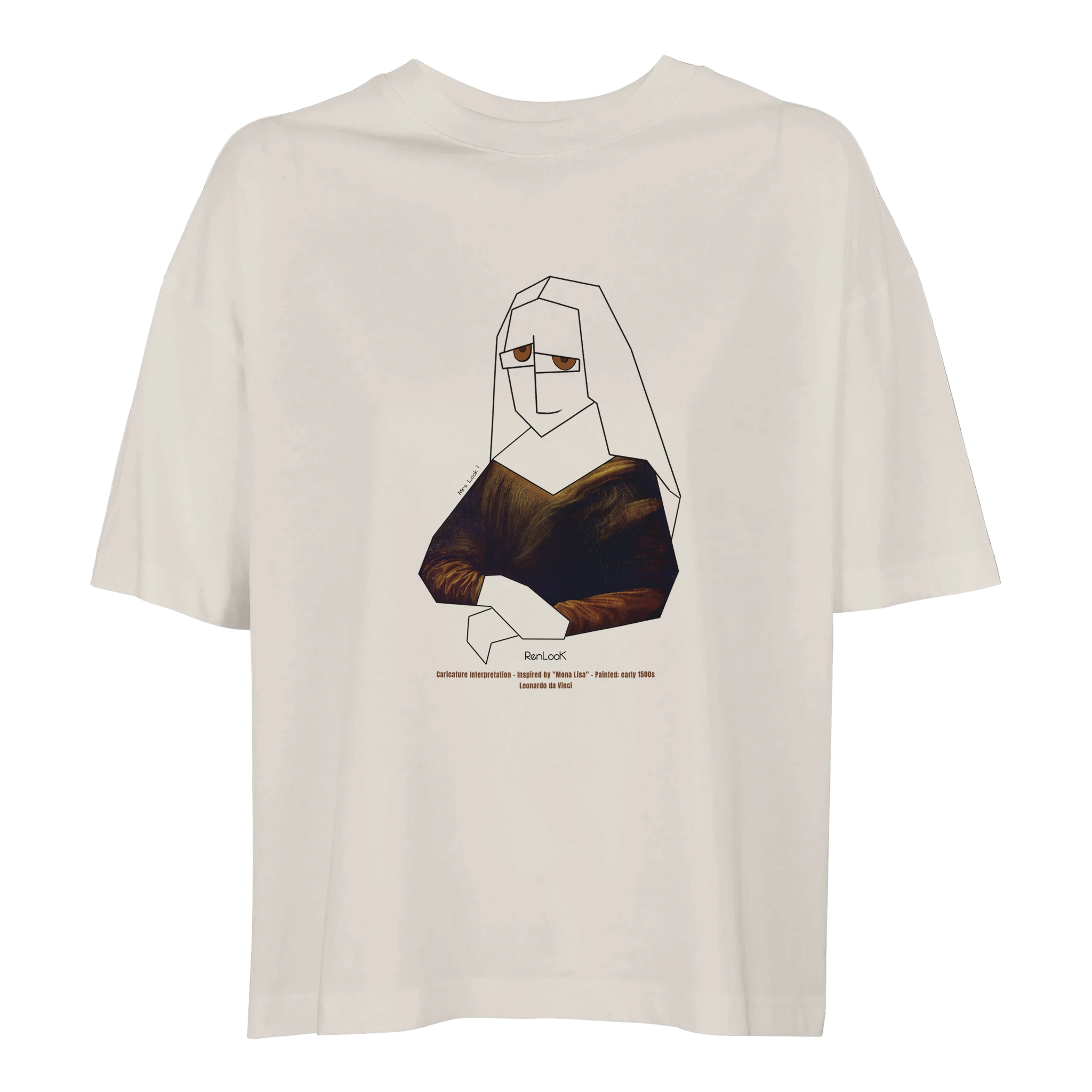 off-White t-shirt with a graphic design of a stylized Mona Lisa