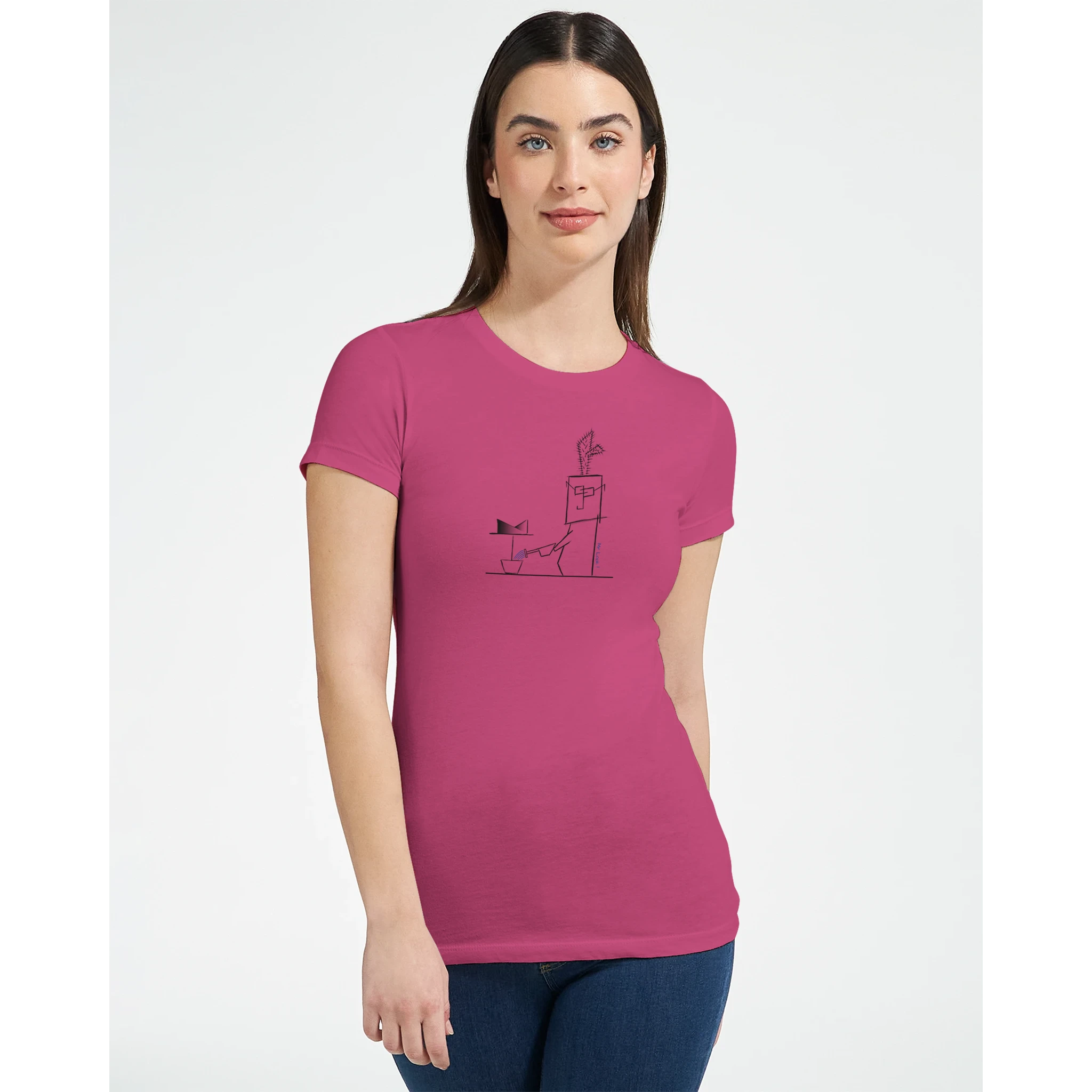 Berry pink women’s crewneck T-shirt with cactus graphic on front