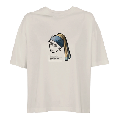 Women's oversized T-shirt, off-white, crew neck, short sleeves, graphic front print.