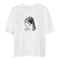 Women's oversized T-shirt, white, crew neck, short sleeves, graphic front print.