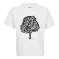 White oversized T-shirt with tree graphic front print, crew neck