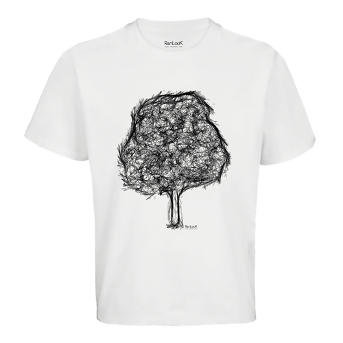 White oversized T-shirt with tree graphic front print, crew neck