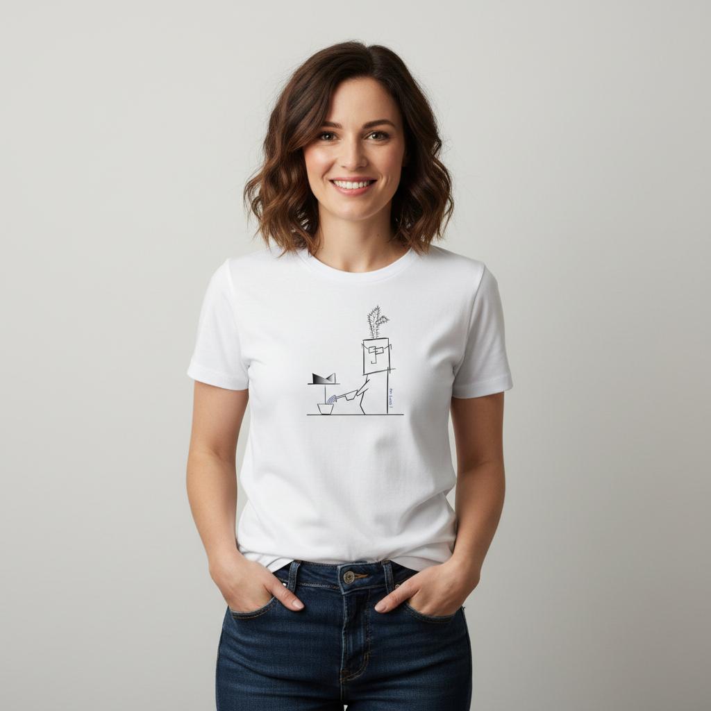 White women’s crewneck T-shirt with cactus graphic front view