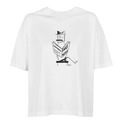 Women's oversized T-shirt, white with centered front graphic print