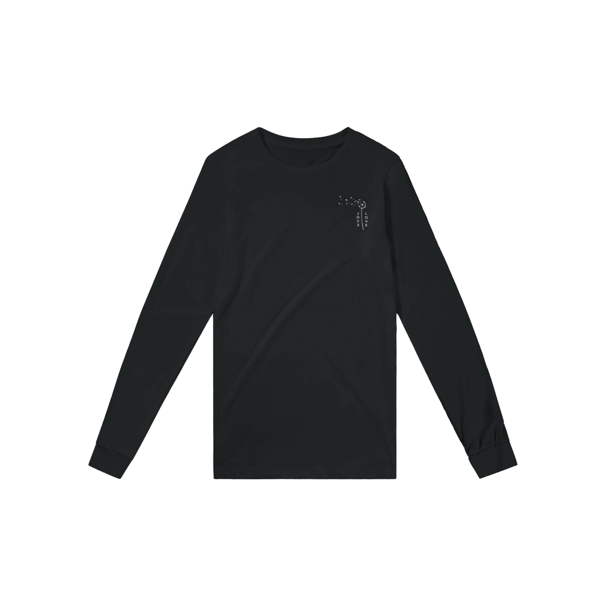 Dark charcoal unisex long-sleeve T-shirt with small chest graphic.