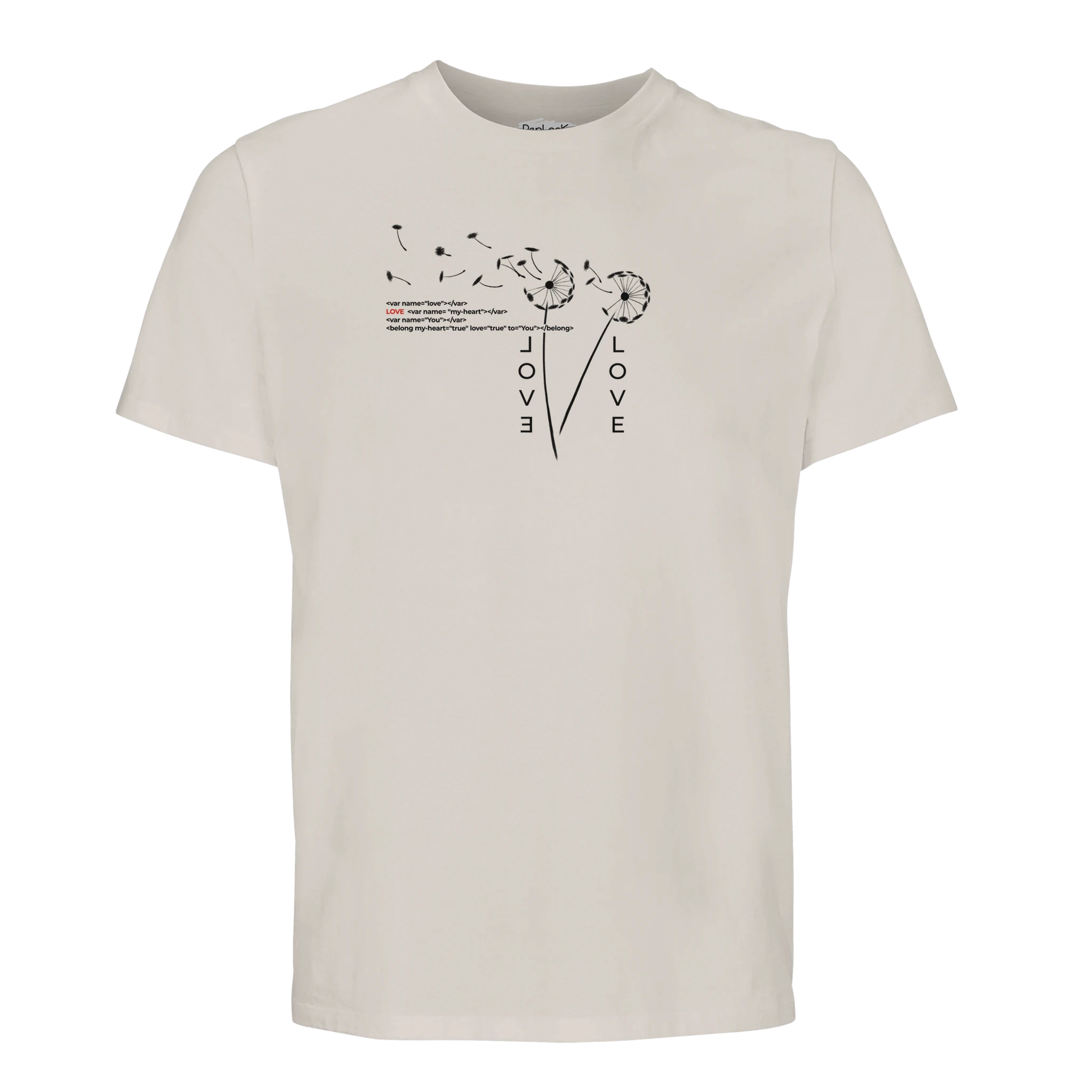 Organic cotton T-shirt, off white crew neck with LOVE graphic print