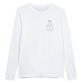 Unisex long-sleeve T-shirt in white with small chest line-art graphic
