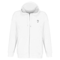 Women's zip-up hoodie, white hood, front zipper, small chest logo