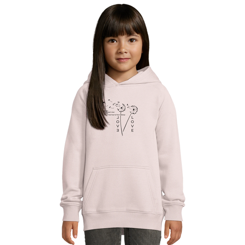 Kids hoodie, pale pink, front hood and pocket, heart graphic on chest