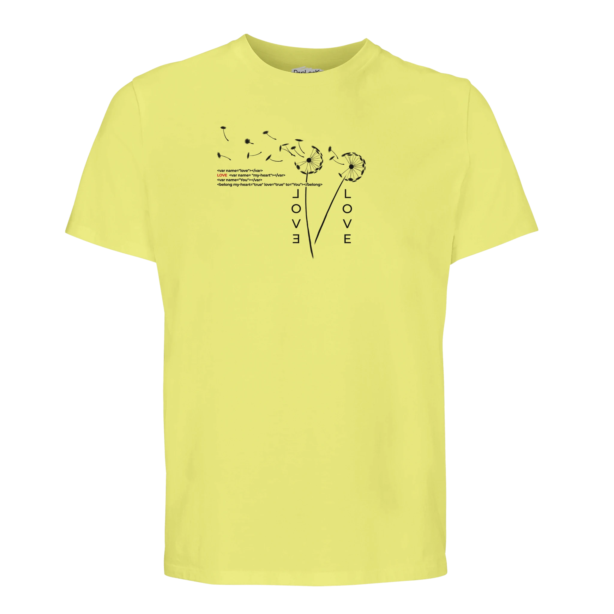 Organic cotton T-shirt, bright yellow crew neck with LOVE graphic print