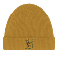 Organic cotton beanie, mustard knit with embroidered peace logo