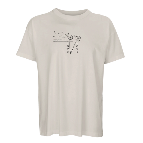 Men’s oversized T-shirt in off-white with small “LOVE” graphic on chest