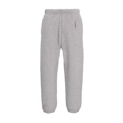 Grey melange unisex jogger pants, elastic waistband, tapered legs, small LOVE logo.