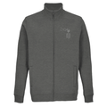 Unisex grey melange zip-front sweatshirt with ribbed stand collar and small chest logo