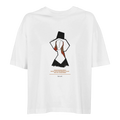 White oversized women’s T-shirt with crew neck and centered front graphic